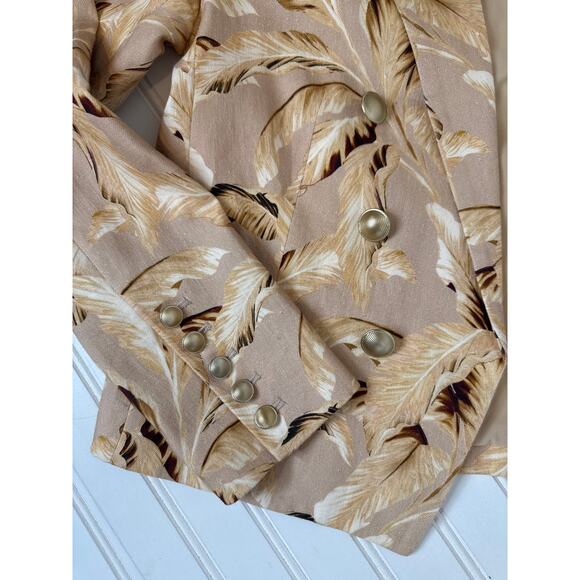 L’AGENCE Beige Linen Leaf-Print Cropped Blazer Coat Jacket Corporate Corp Size 4 - Picture 9 of 9
